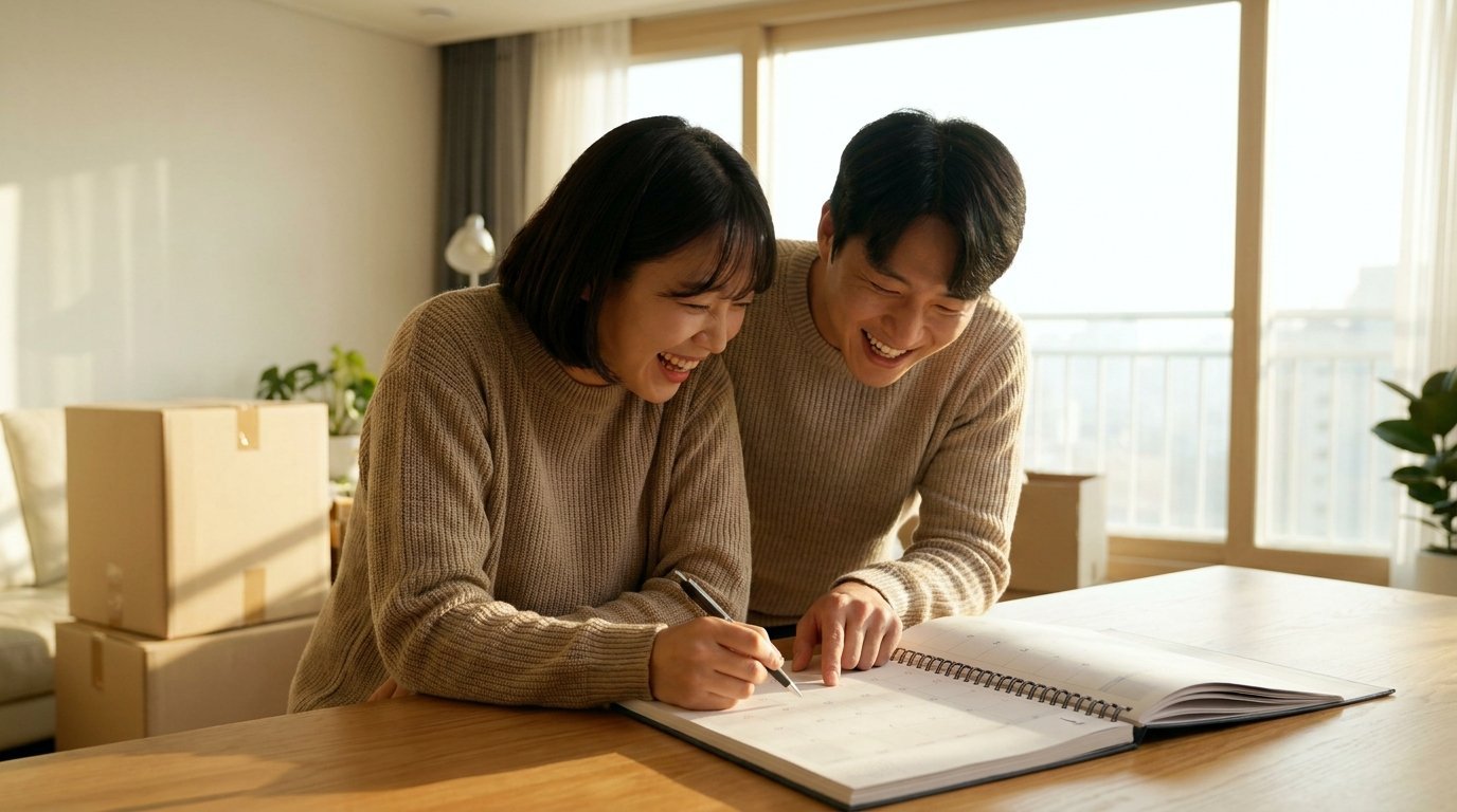 이사 날짜 잡는 법 - 달력에 이사 날짜를 표시하는 한국인 부부
