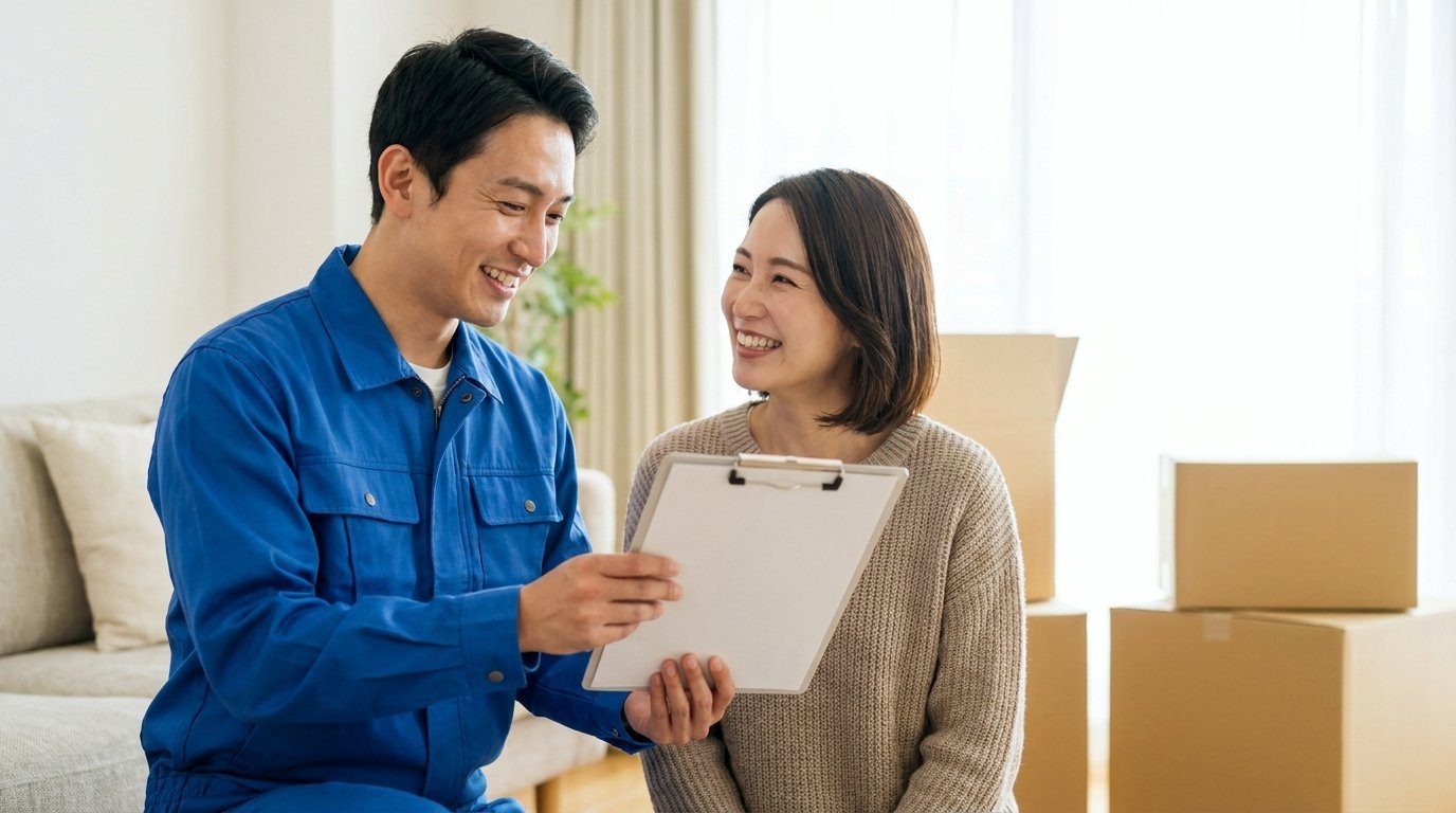 이사 견적 잘 받는 법 - 이사업체 직원과 견적서를 확인하는 고객